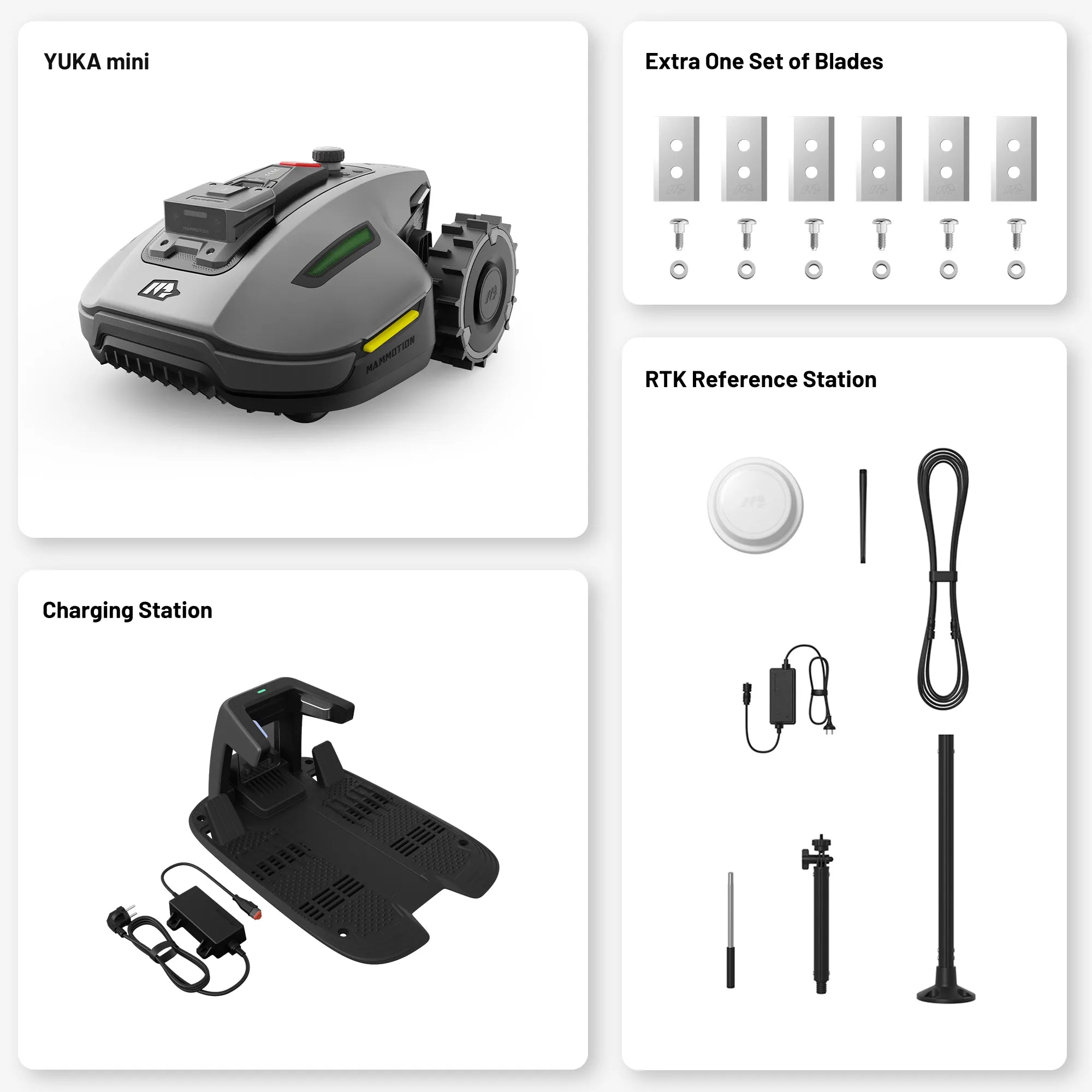 mammotion yuka mini robotic mower with full accessories included in the box